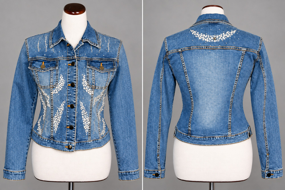 Lew Magram M Rhinestone Embellished Denim Jacket Western Y2K Vintage